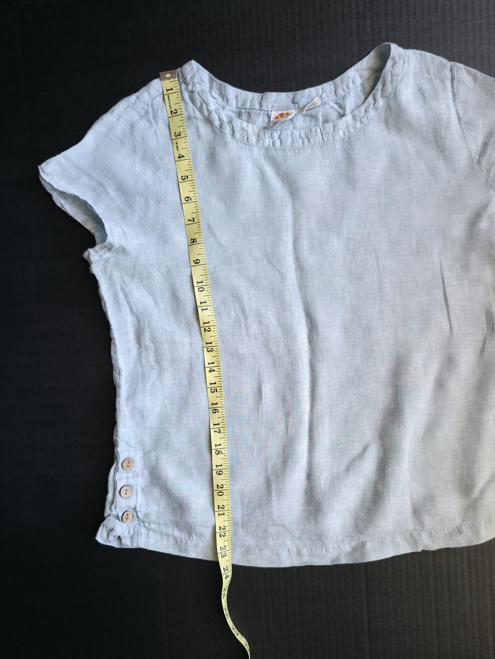 C&C 100% Linen Light Blue Blouse short sleeve Coastal Grandma Minimalist Summer - Picture 5 of 6